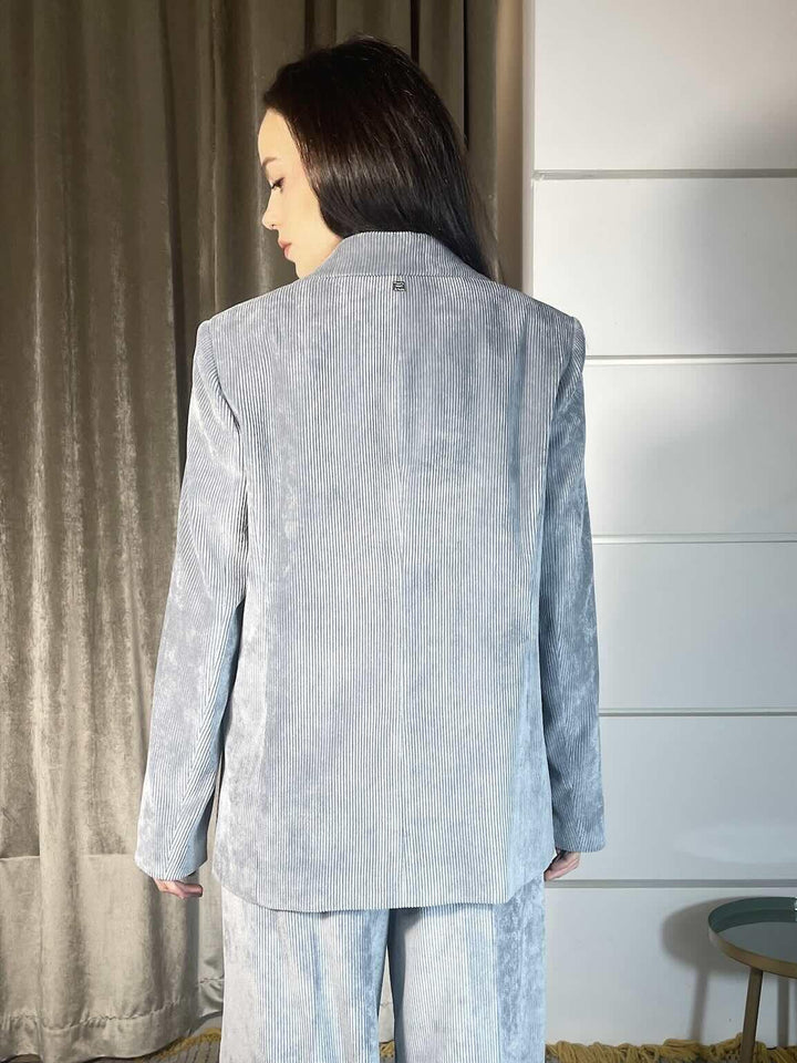 Giacca grigia nebbia monopetto in velluto a costine G092PUMG826NEBBIA MANILA GRACE