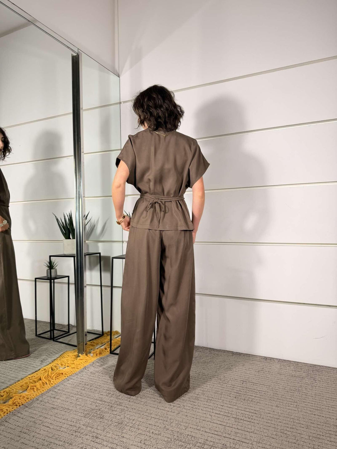 completo moka giacca kimono e pantalone a palazzo 3073MOKA SUSY MIX