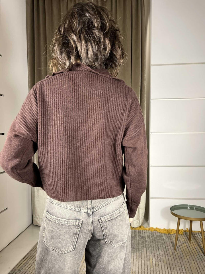 maglione con zip 100% lana moro WL794AI25MORO TENSIONE IN