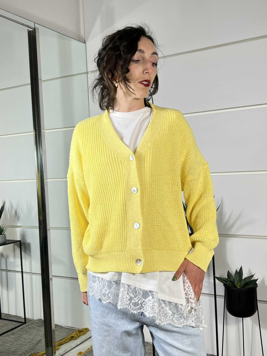 cardigan over costa inglese giallo 21660GIALLO SUSY MIX