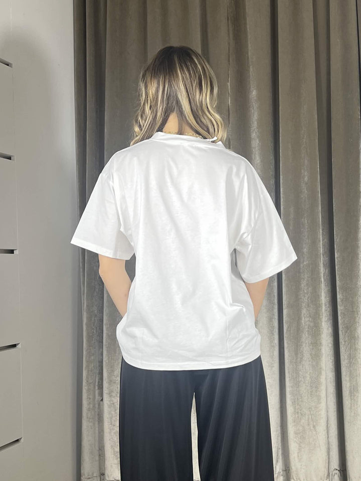t.shirt  over, girocollo latte 11935LATTE SUSY MIX
