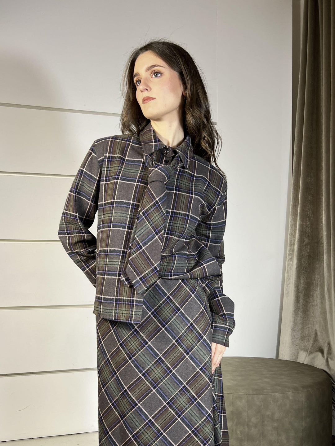 gonna lunga check viola 26G1373VIOLA TENSIONE IN