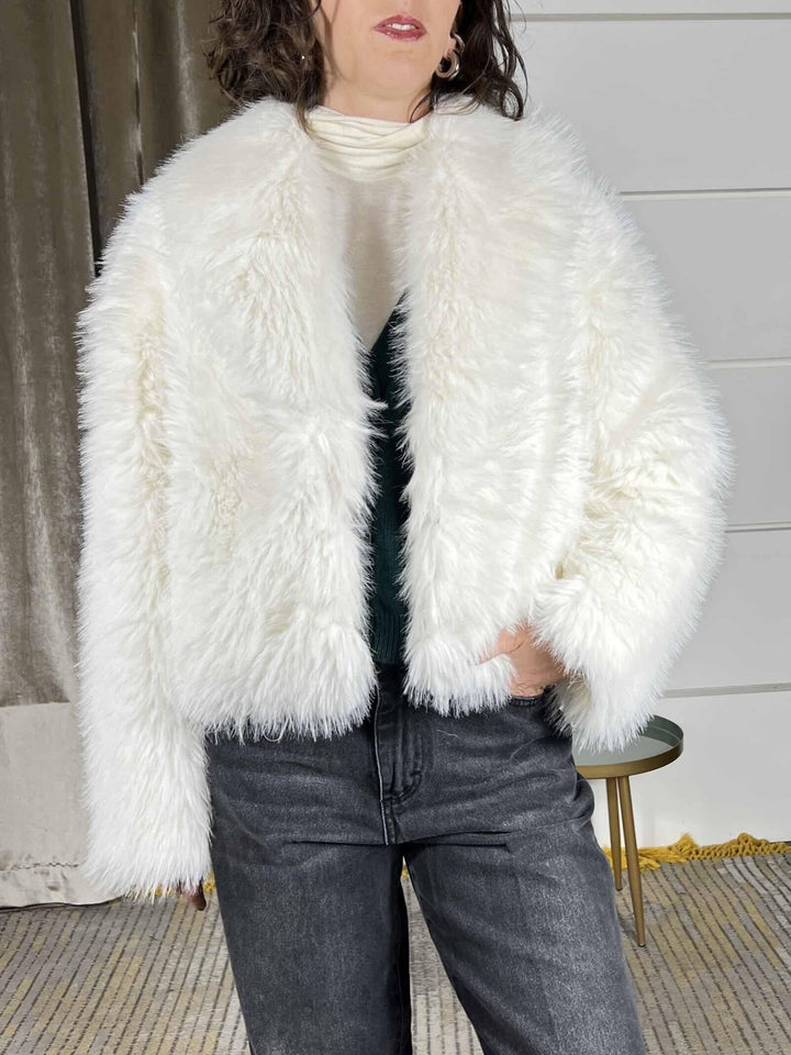 ecopelliccia corta collo sciallato panna KDY-P035PANNA HAVE ONE