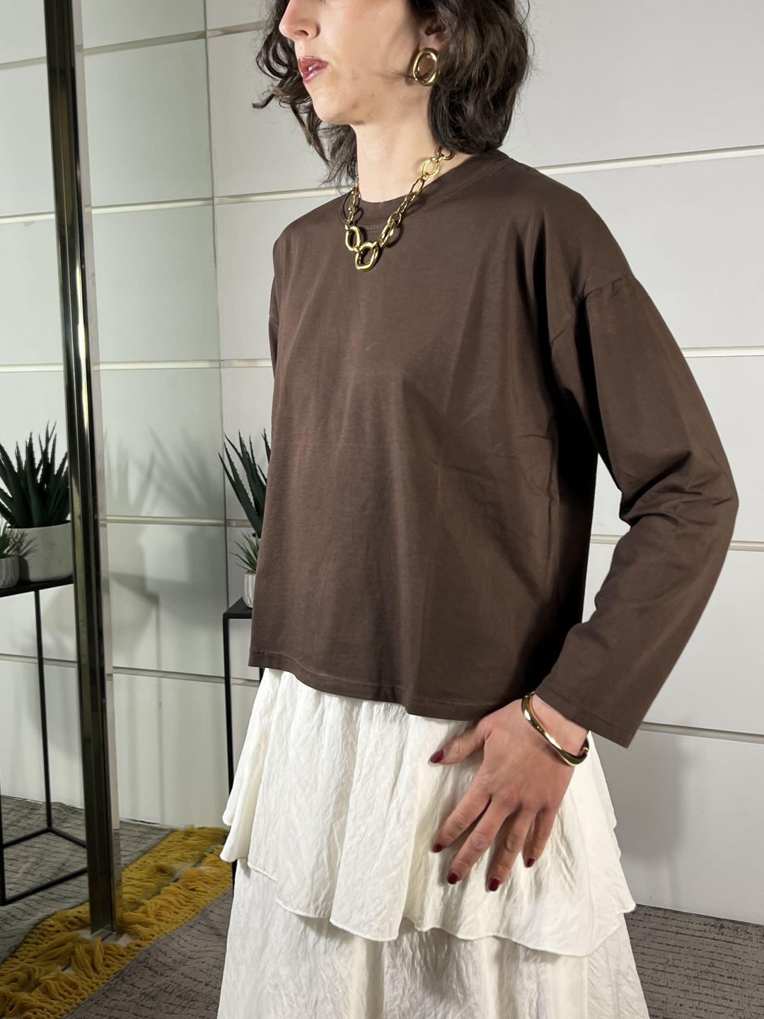maglia scatola paricollo manica luga moro MJS-Q018MORO HAVE ONE