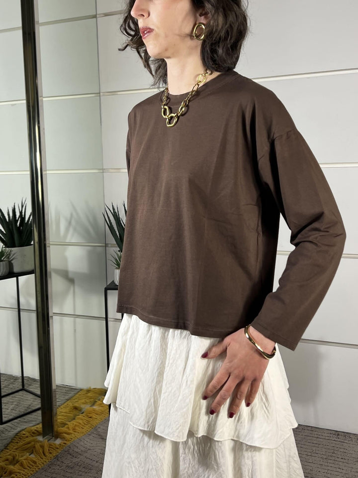 maglia scatola paricollo manica luga moro MJS-Q018MORO HAVE ONE