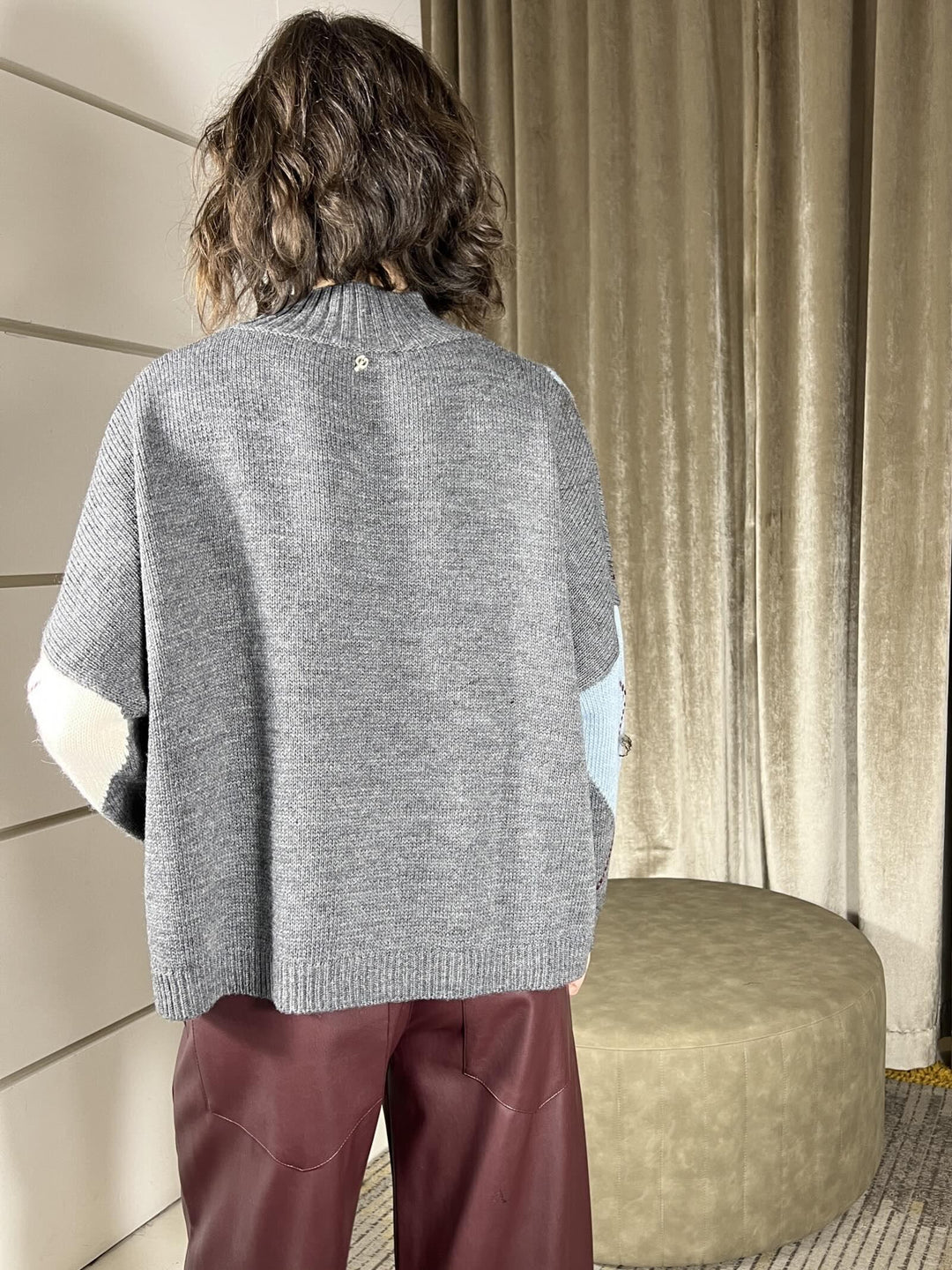 maglione rombi in misto lana grigio celeste e panna F01E0886ANTRACITE PHILIA LOFT