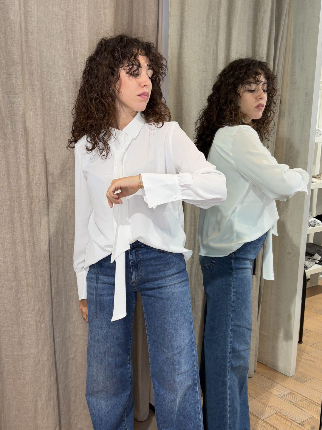 camicia in misto seta con sciarpina bianca INTESA001 iBLUES 1