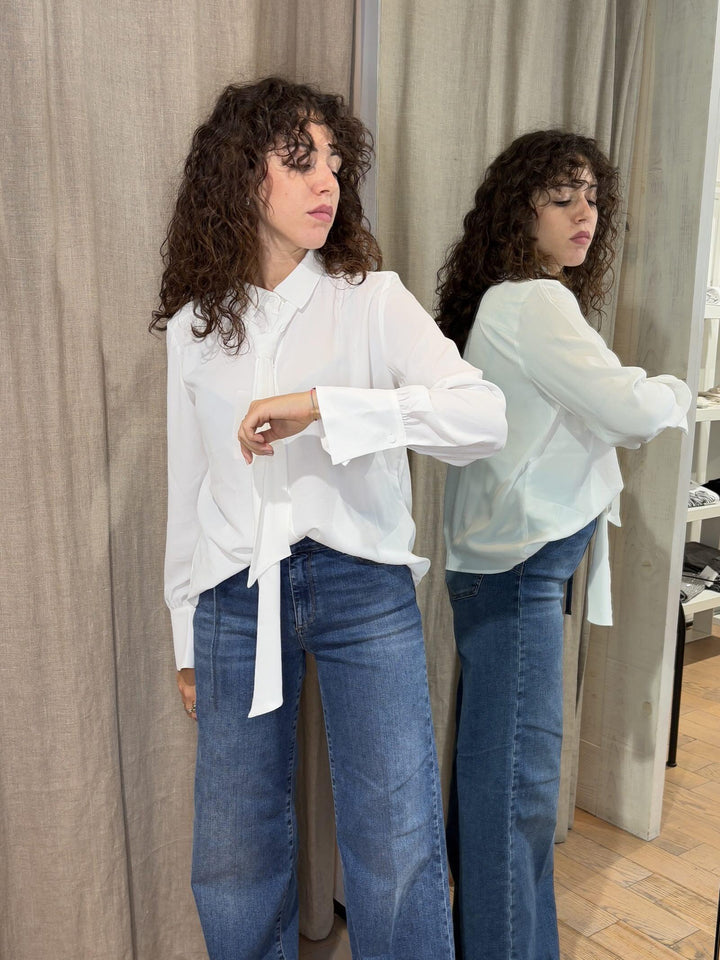 camicia in misto seta con sciarpina bianca INTESA001 iBLUES 1