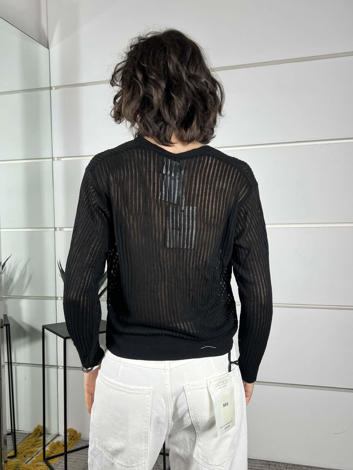cardigan traforato scollo a v nero 61211NERO SUSY MIX