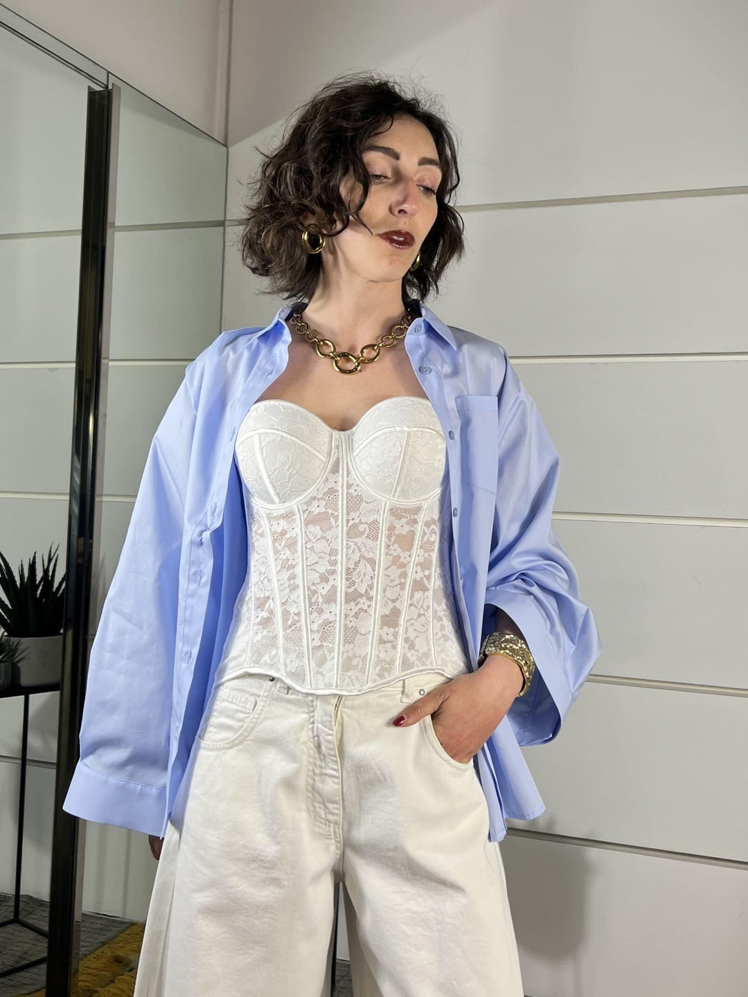 camicia over in cotone con manica ampia celeste TAB0810CELESTE VICOLO