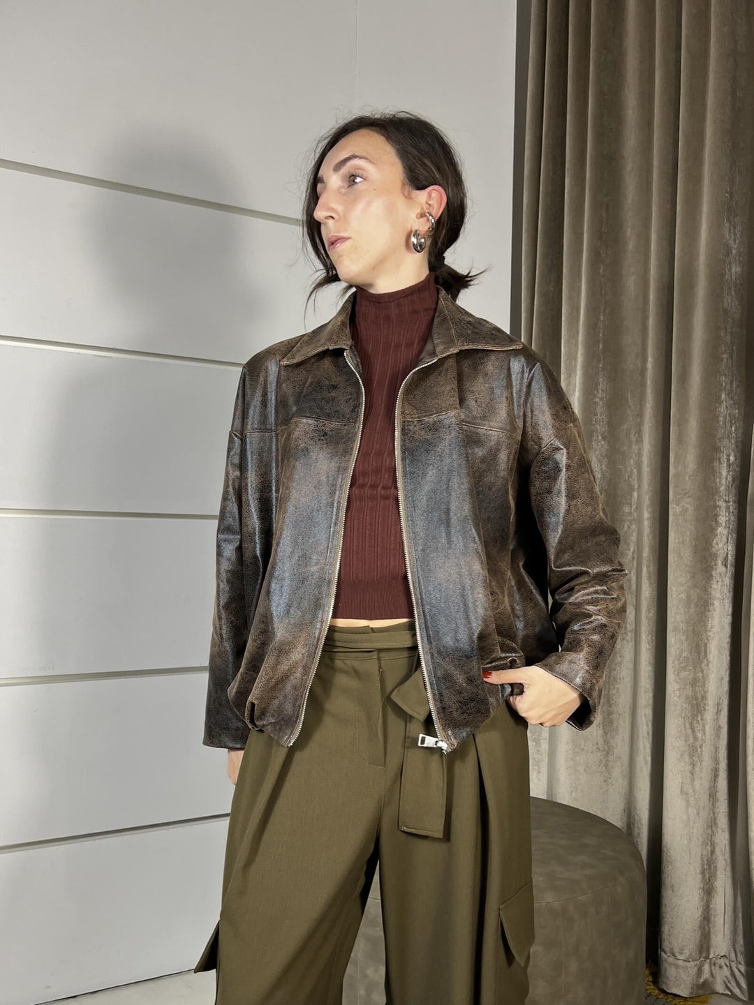 bomber in ecopelle effetto vintage moro KVE-P082MORO HAVE ONE
