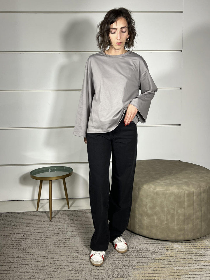 t-shirt girocollo con manica lunga ampia grigia UF0169GRIGIO VICOLO