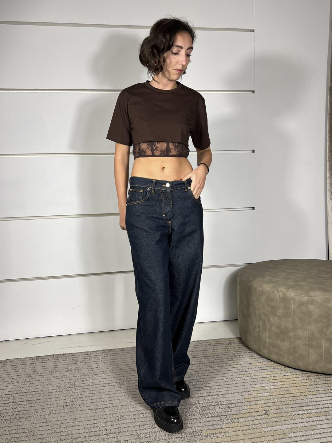 T-SHIRT MORO CON TOP IN PIZZO RMA-P026MORO HAVE ONE