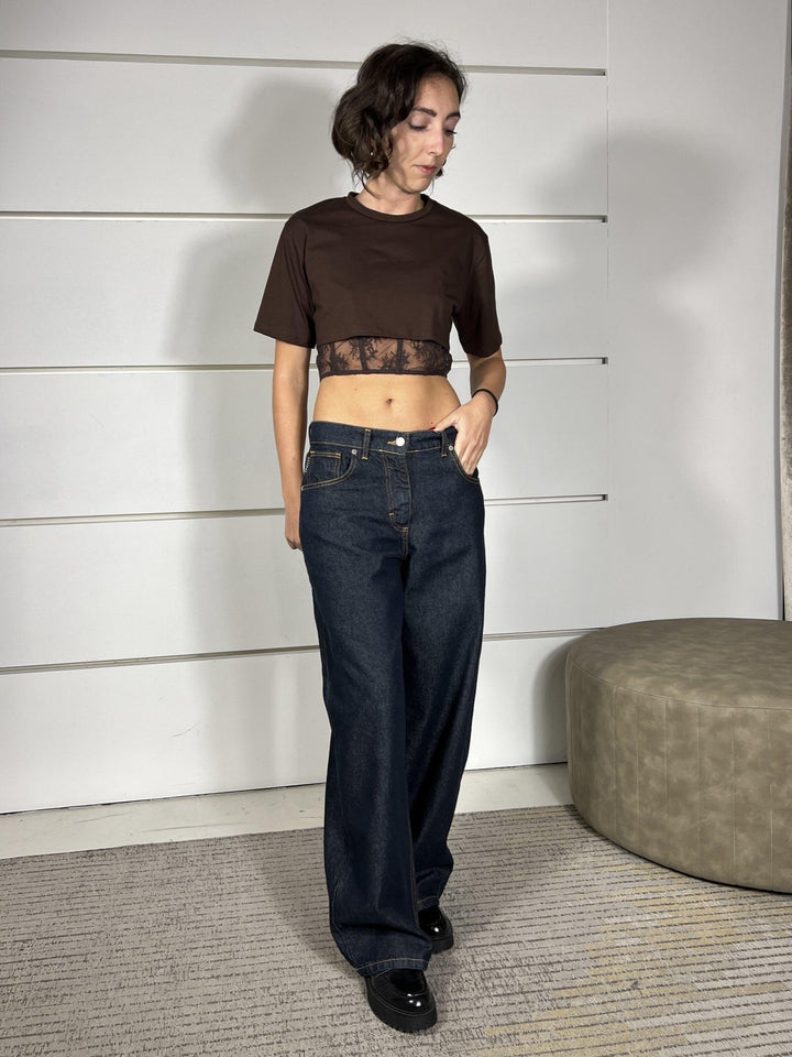 T-SHIRT MORO CON TOP IN PIZZO RMA-P026MORO HAVE ONE