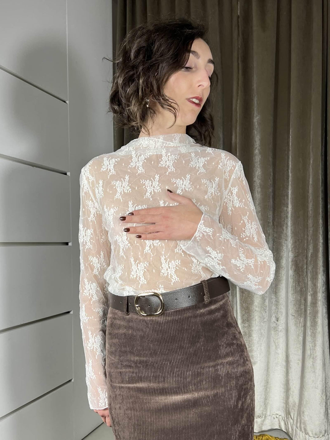 maglia in pizzo con micro paillettes burro ME464PANNA SUSY MIX