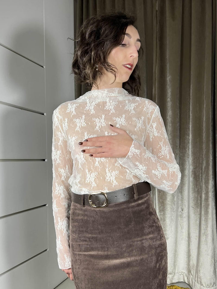 maglia in pizzo con micro paillettes burro ME464PANNA SUSY MIX