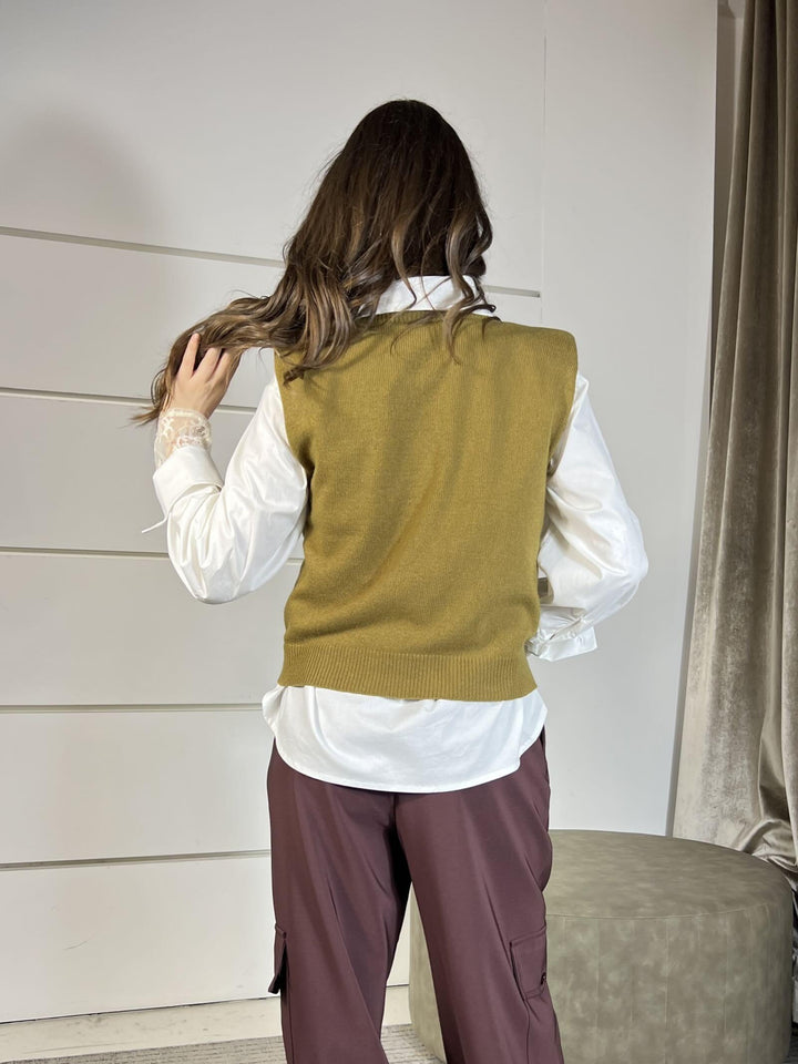 gilet girocollo con spallinaolio D80088OLIO TENSIONE IN