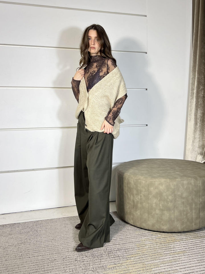 gilet con bottoni over scollo a vbeige misto lana giromanica ampio 55183FBEIGE VICOLO