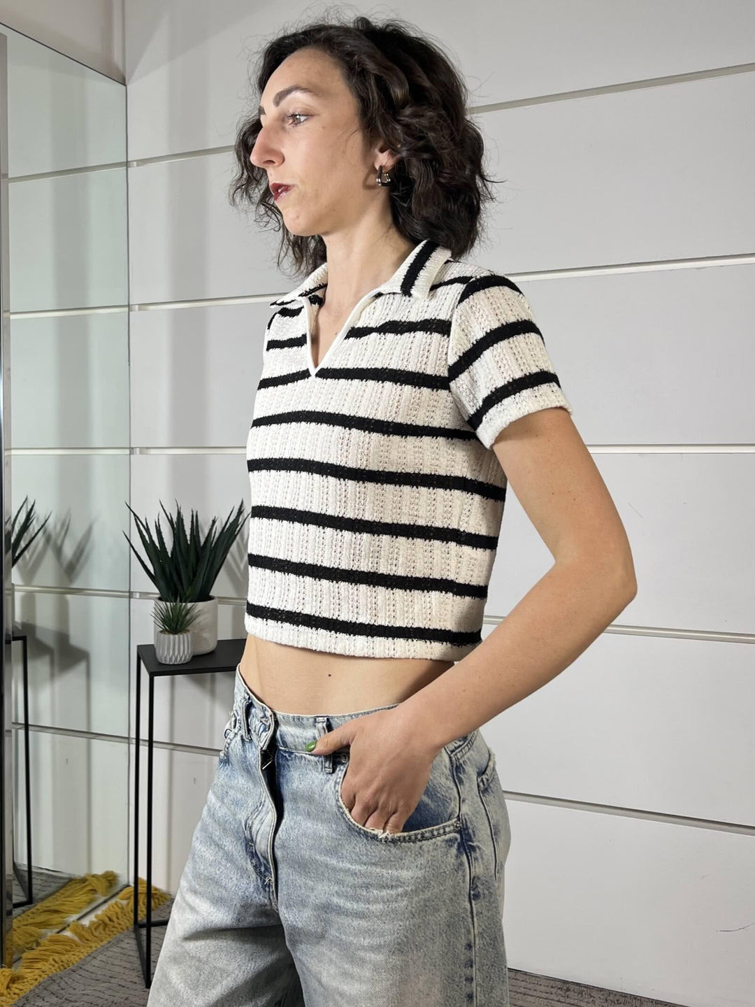 polo crochet manica corta  panna e nera MA4038B624NERO SUSY MIX