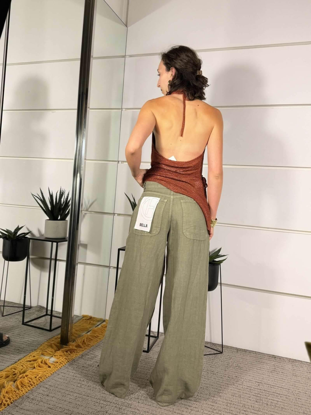 pantalone bella in lino militare PLS-Q222MILITARE HAVE ONE