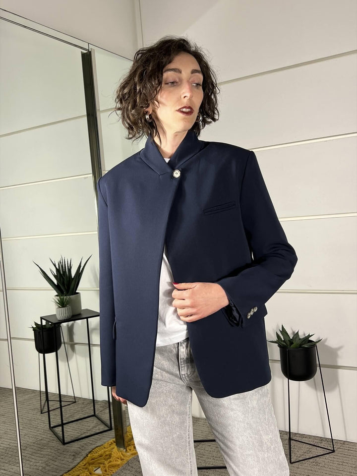 giacca blu con bottone nel collo TAB1089BLU VICOLO