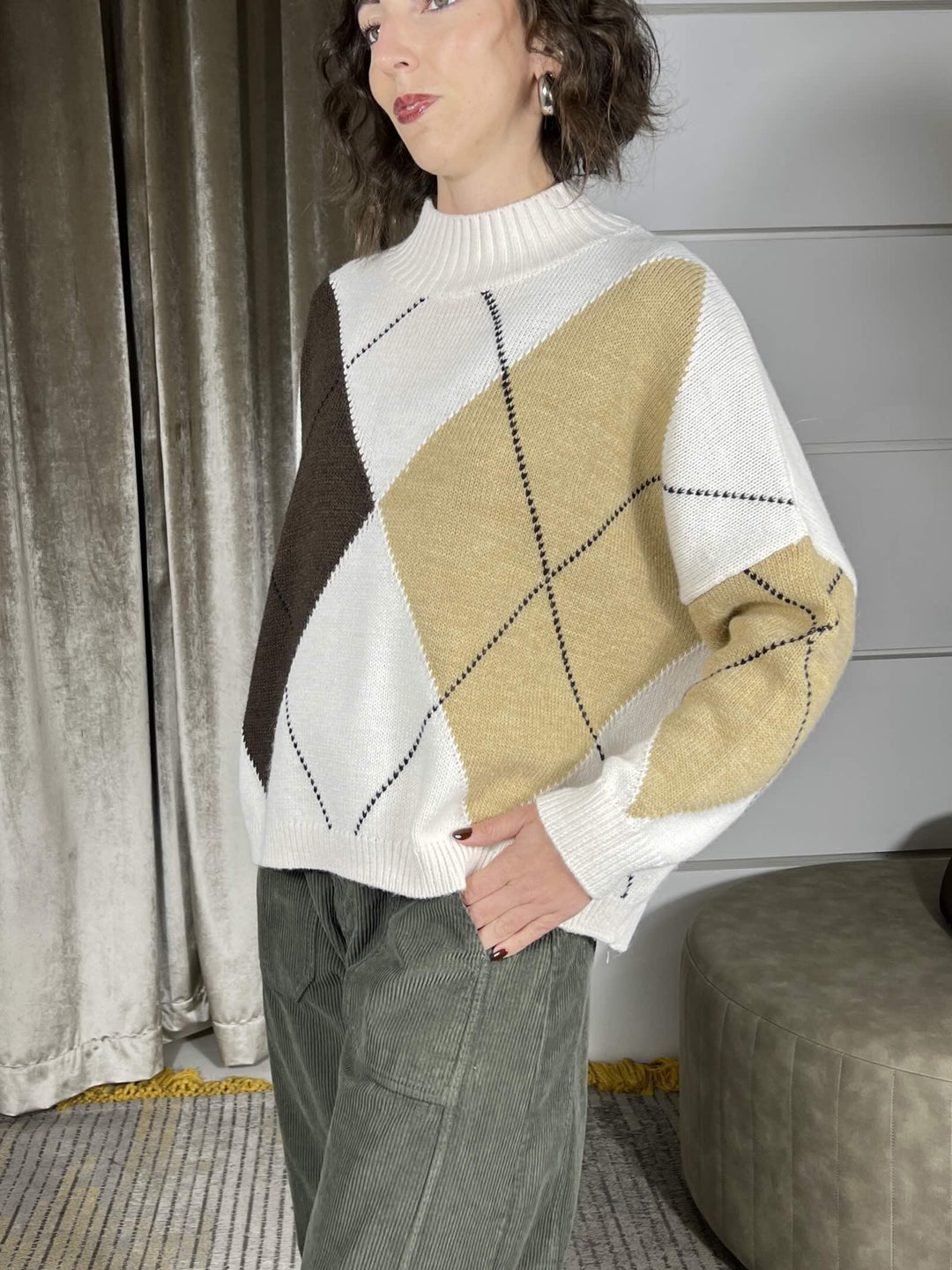 maglione con rombi panna in misto lana F01E0886PANNA PHILIA LOFT