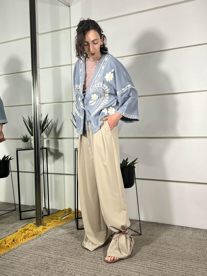 pantalone con pince palazzo in viscosa beige 26P4364GEIGE TENSIONE IN
