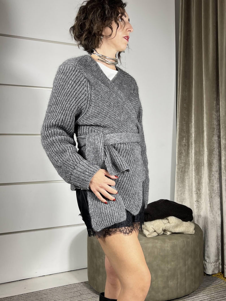 CARDIGAN GRIGIO A SCALDACUORE IN MOHAIR 55182FGRIGIO VICOLO