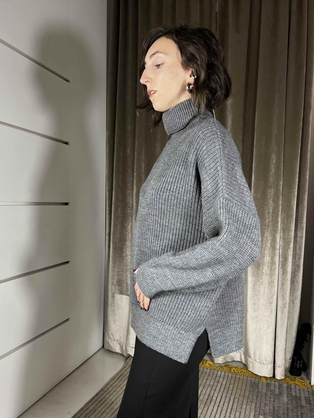 maglione collo alto over grigio in misto lana e alpaca S01Y0953GRIGIO PHILIA LOFT