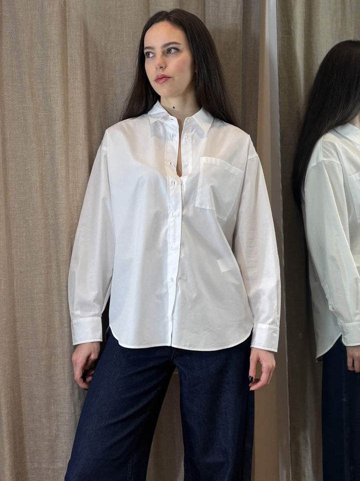 camicia bianca over in cotone con bottoni sul retro EDERE001 iBLUES