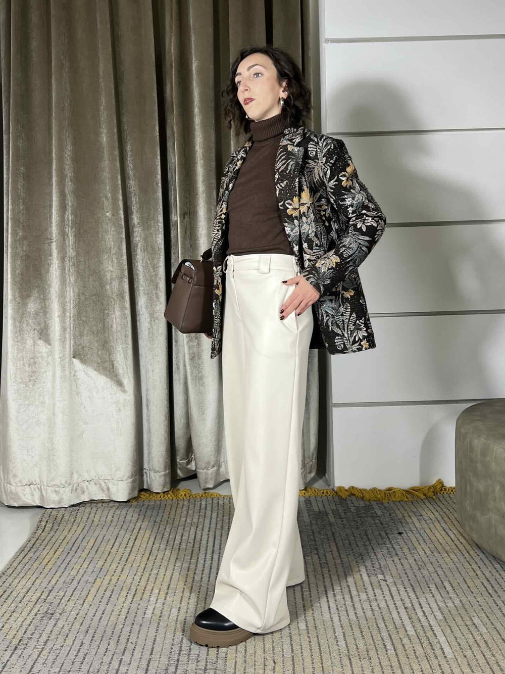 pantalone a palazzo in ecopelle panna 26P1054PANNA TENSIONE IN