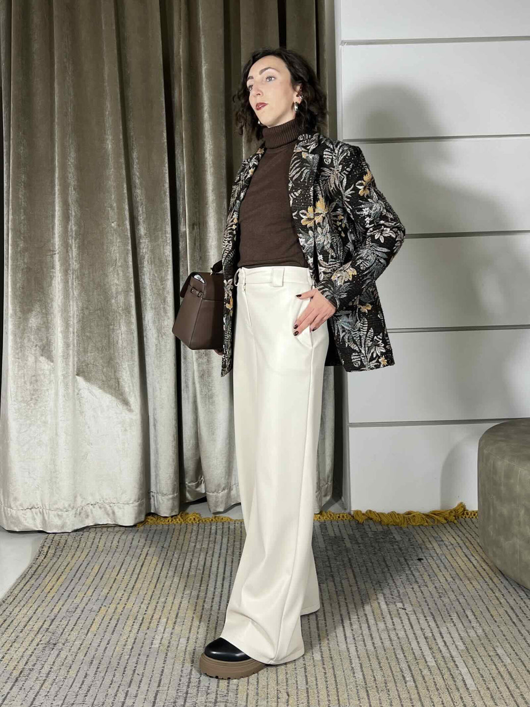 pantalone a palazzo in ecopelle panna 26P1054PANNA TENSIONE IN