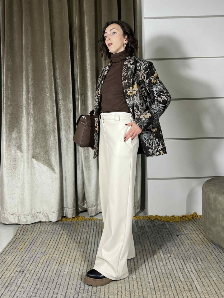 pantalone a palazzo in ecopelle panna 26P1054PANNA TENSIONE IN