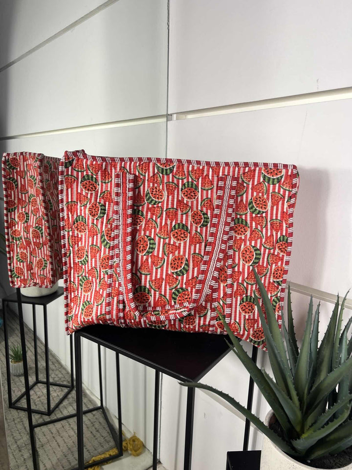borsa in cotone con stampa anguria rossa CO-B0225ANGURIA/ROSSO FEMME CAFE SELECTION