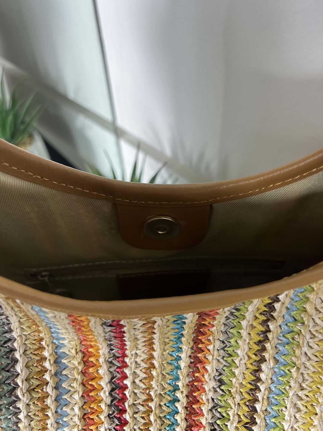 borsa a spalla in rafia rainbow con inserti in pelle RF-B0261RAINBOW FEMME CAFE SELECTION