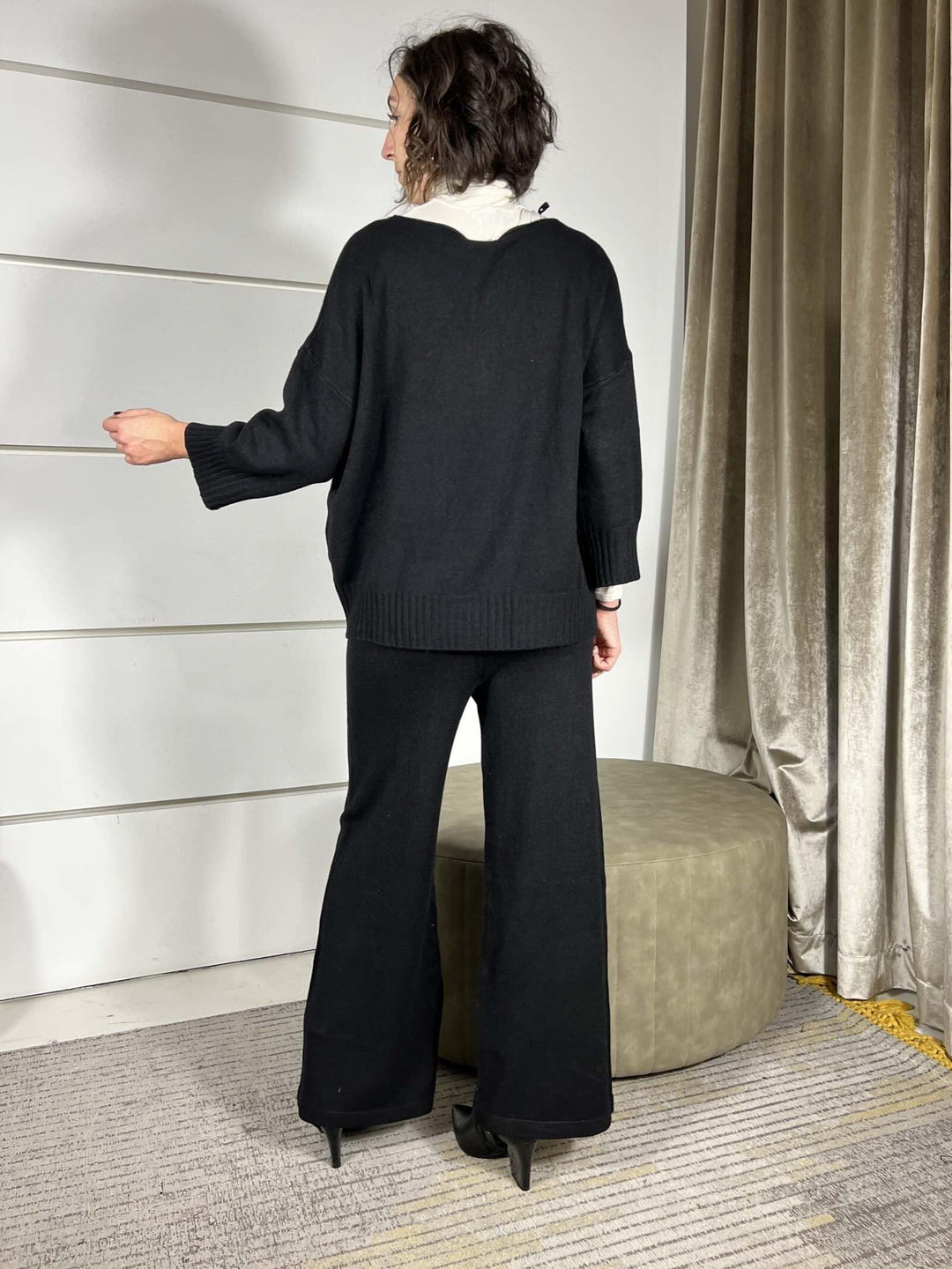 completo nero maglia e pantalone a palazzo in calda viscosa LN871325NERO SUSY MIX