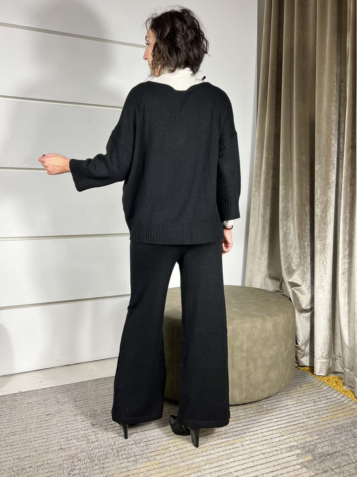 completo nero maglia e pantalone a palazzo in calda viscosa LN871325NERO SUSY MIX