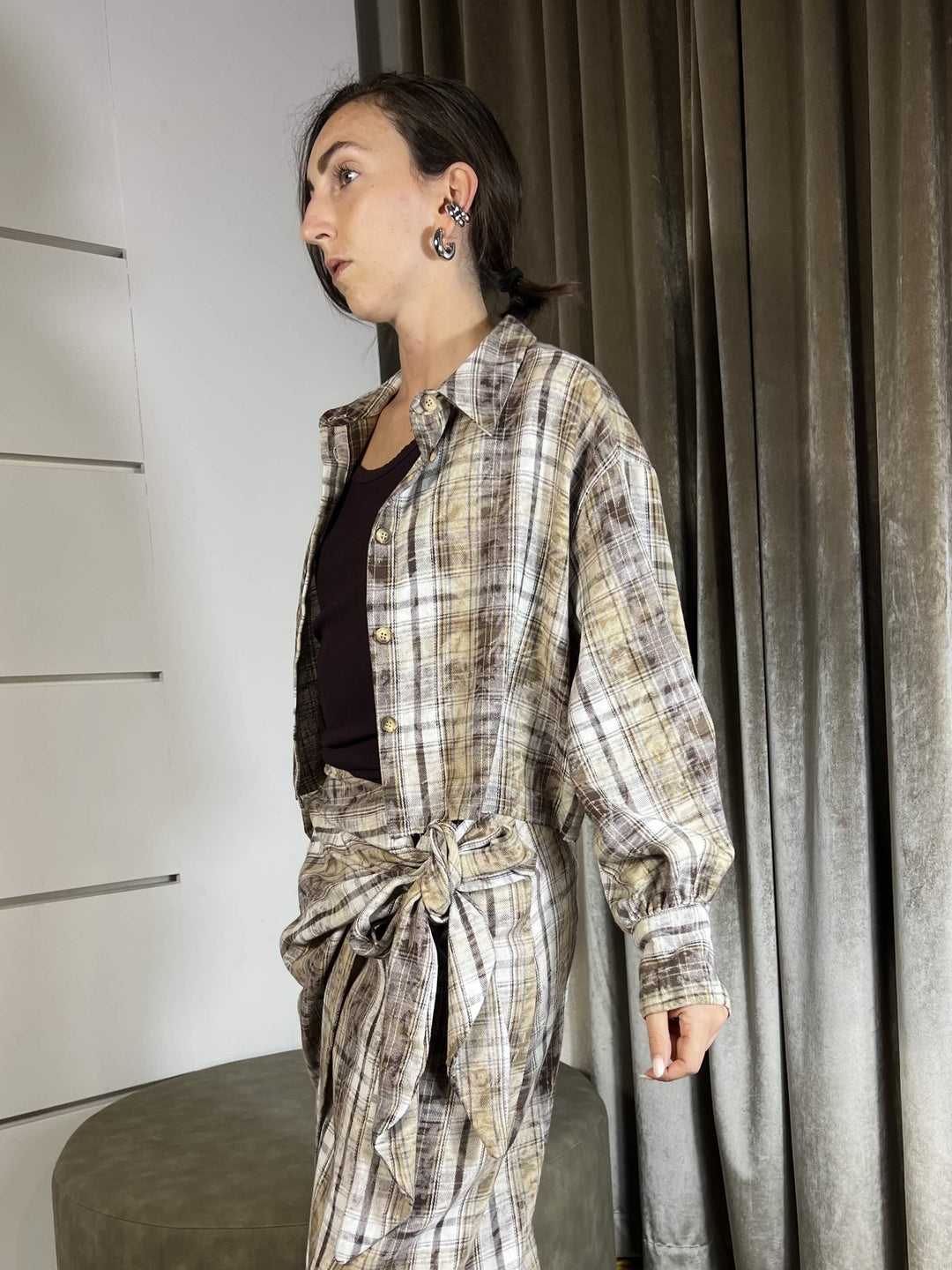 CAMICIA SCACCHI EFFETTO VINTAGE TF0238MOTO/BEIGE VICOLO