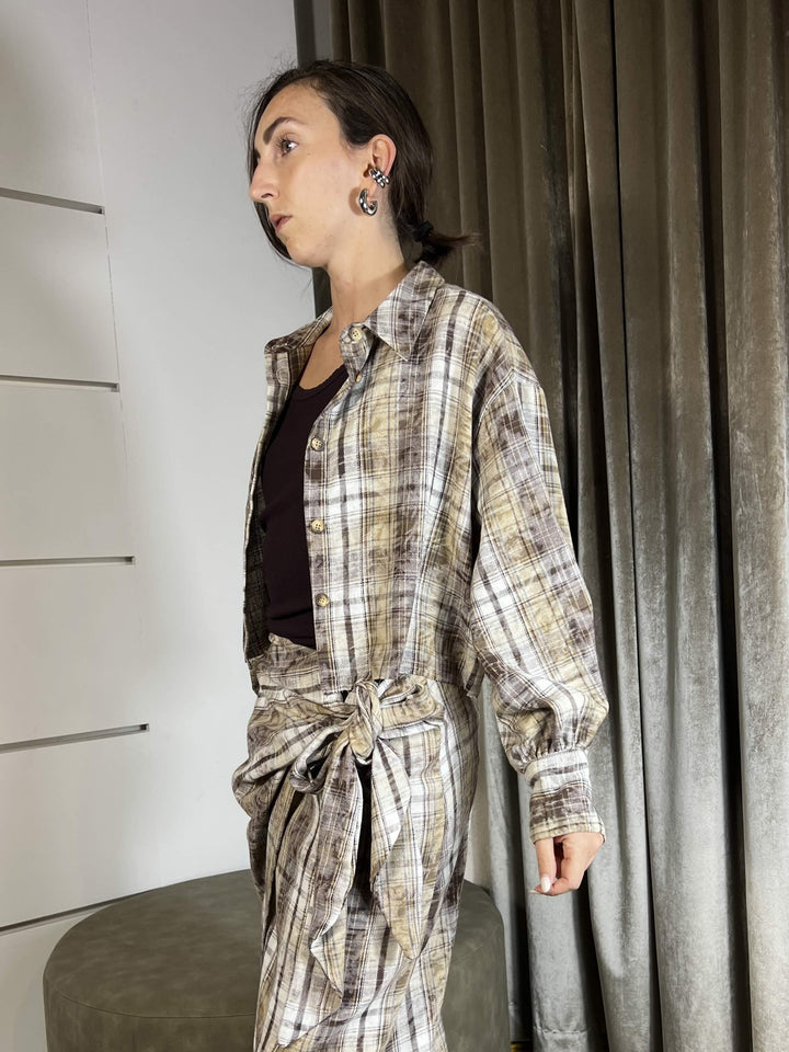 CAMICIA SCACCHI EFFETTO VINTAGE TF0238MOTO/BEIGE VICOLO