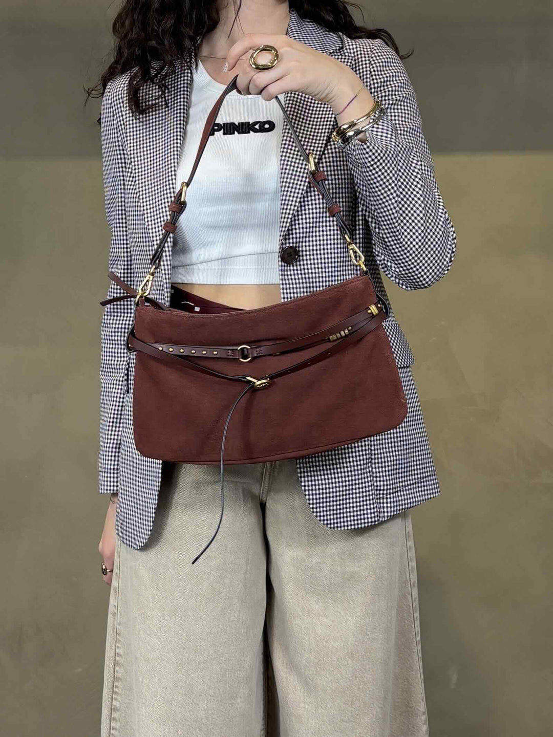 belt bag classic in suede burgundy BELT BAG CLASSIC SUEDER49Q PINKO