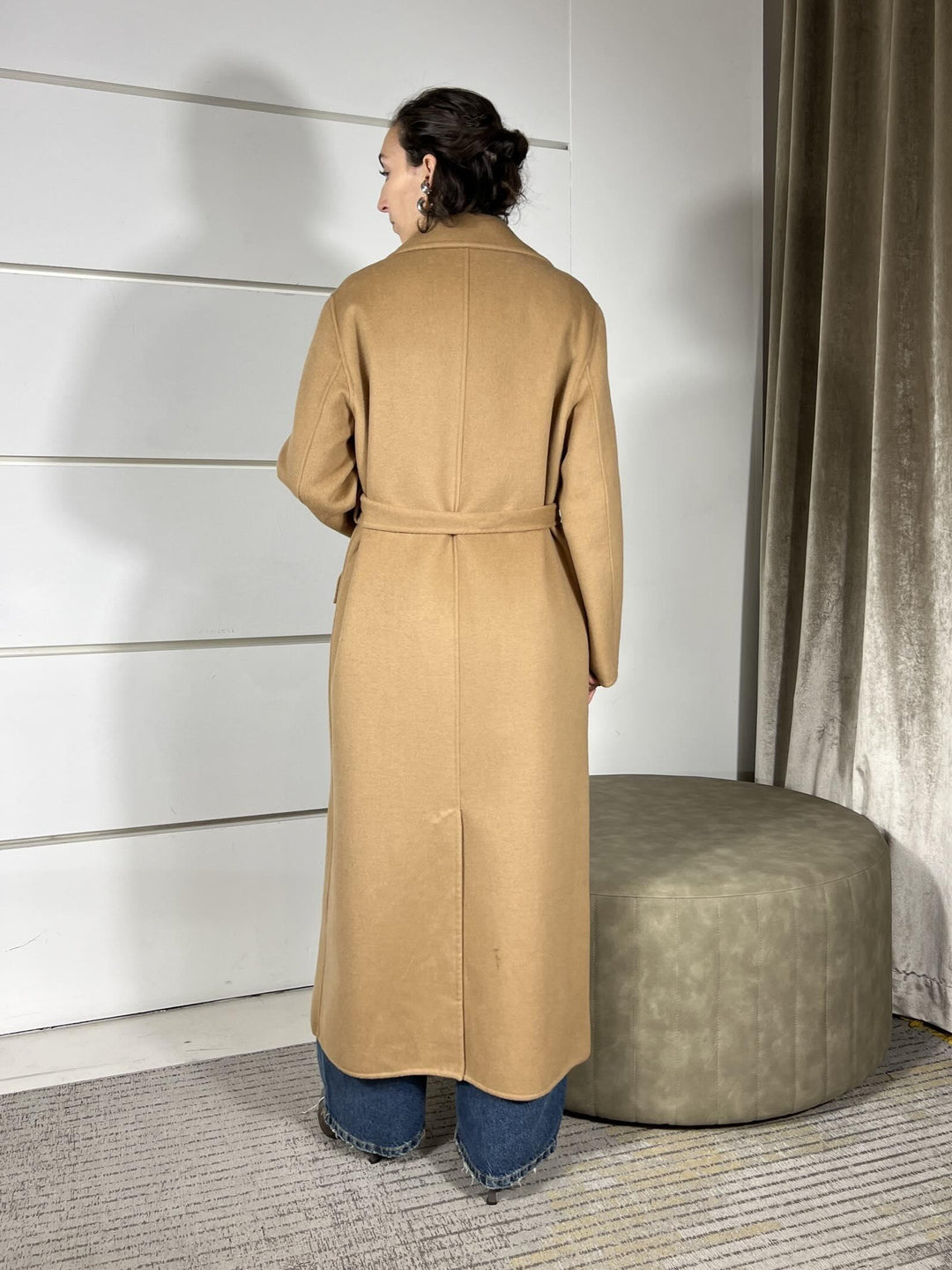 cappotto lungo con cinta e interno tarpuntato hand made 50%wo 50%pl lining 55%pl 45%vi  padding 100%$pl TF0058CAMMELLO VICOLO