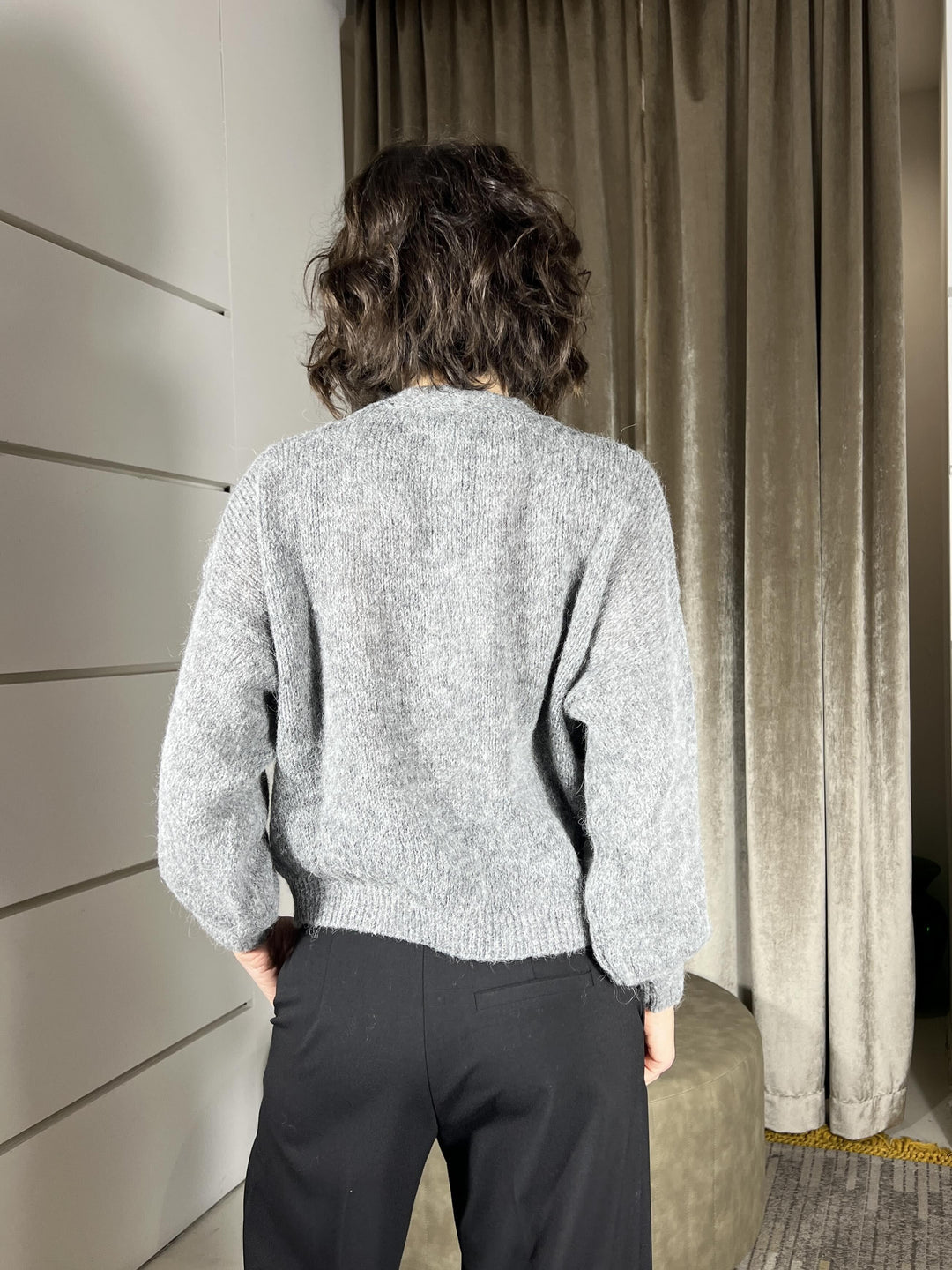 cardigan corto bottoni gioiello strass grigio in misto lana JHO-P147GRIGIO HAVE ONE