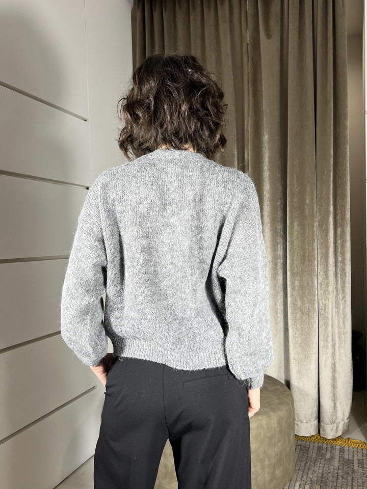 cardigan corto bottoni gioiello strass grigio in misto lana JHO-P147GRIGIO HAVE ONE