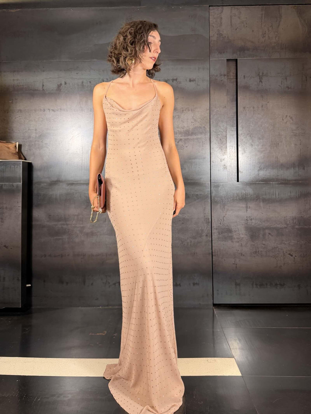 abito lungo rosa sfinge con strass FARROQ24 PINKO