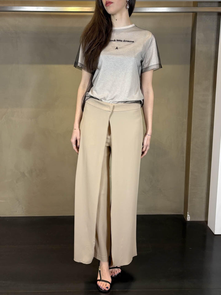 pantalone palazzo beige con pannelli PIOS0604 CARLA G