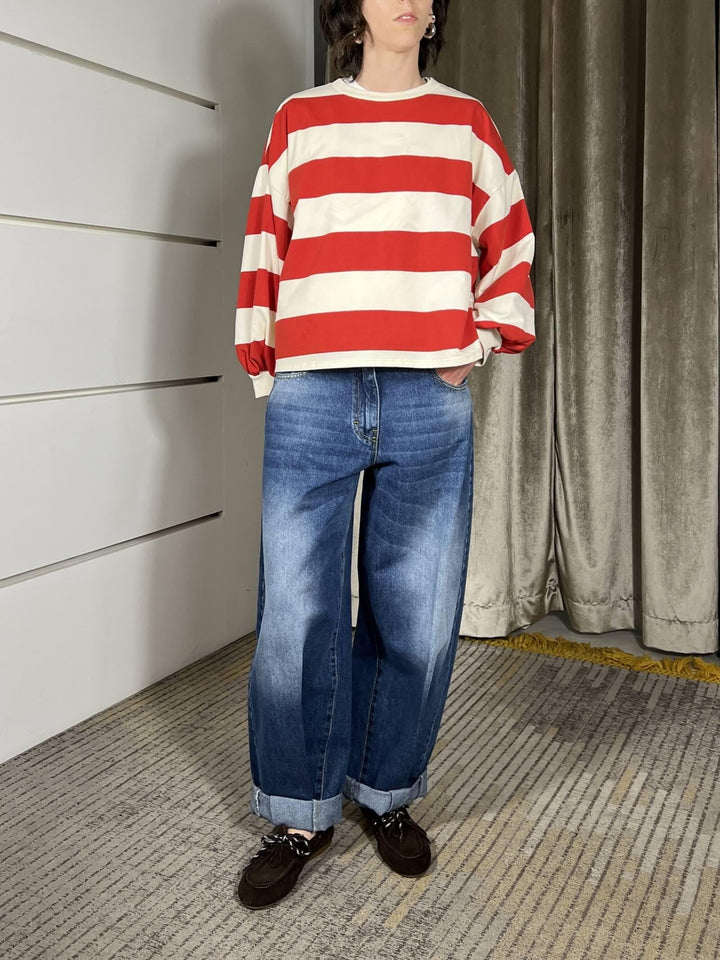 maglia a righe panna/rosso con manica a baloon D02N0366PANNA/ROSSO PHILIA LOFT