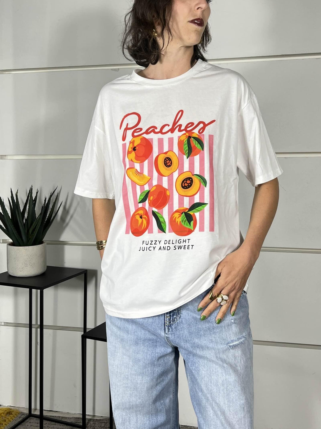 t-shirt con stampa, girocollo, manica corta, modello over 100%co 690002PEACHES SPICY CAFE