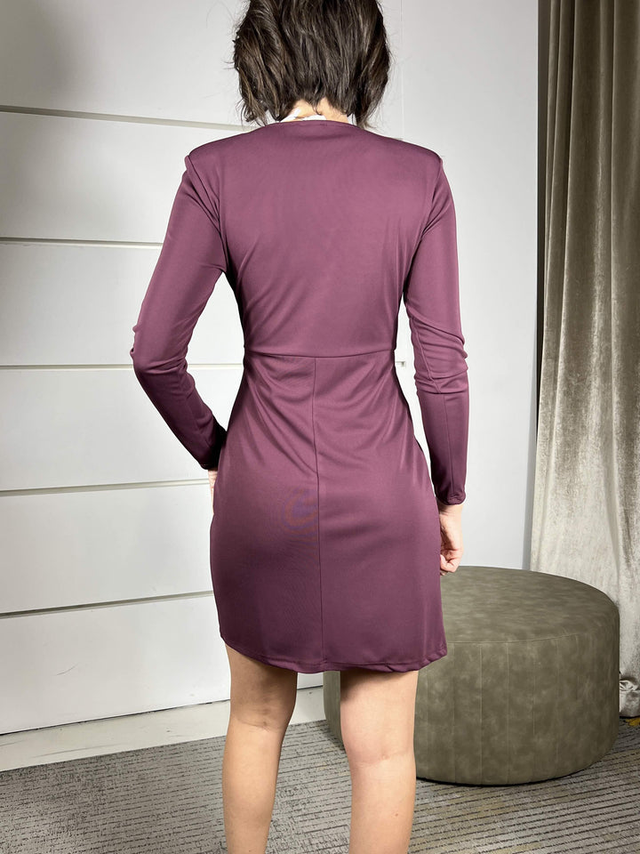 abito corto vino sccollo a v con spilla oro V12325CRA152VINO SUSY MIX
