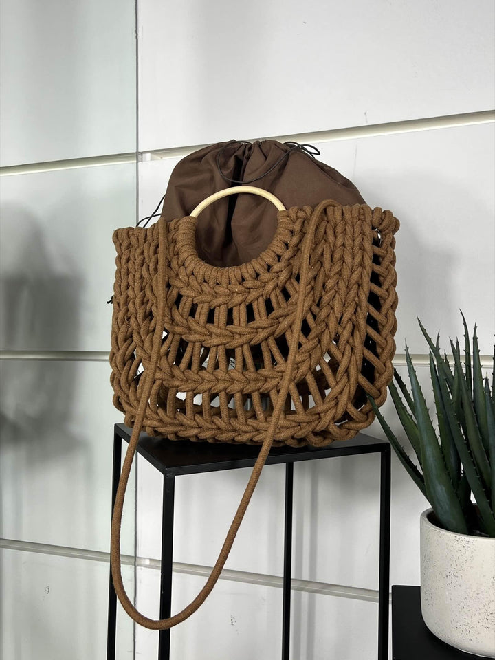 borsa marrone a intreccio in corda con tracolla CE-2504BROWN FEMME CAFE SELECTION