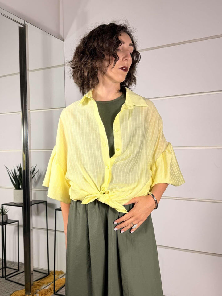 camicia manica corta rigata  in voile giallo paglierino TAB1961GIALLO PAGLIERINO VICOLO